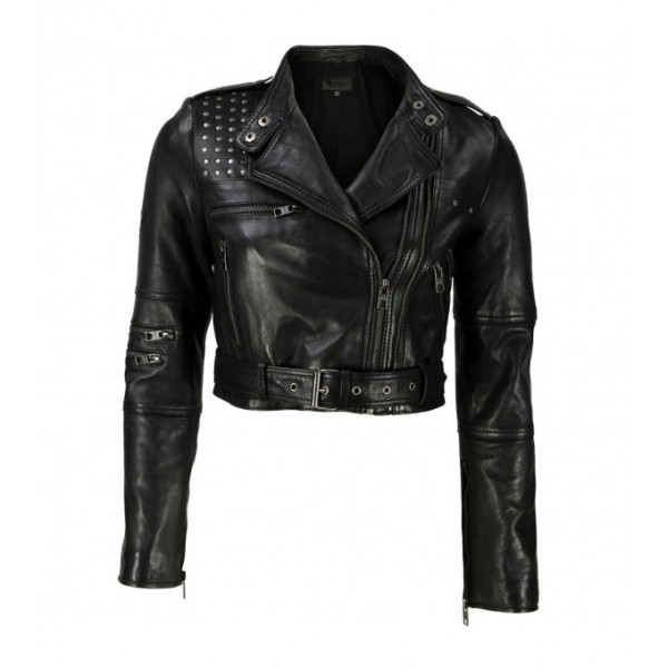 BIKER STUDDED CROPPED JACKET